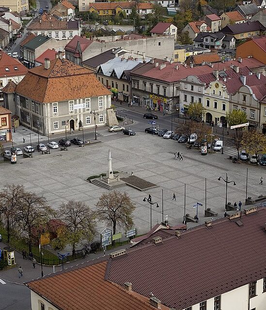 Widok układu urbanistycznego Bochni z wieży kościoła farnego